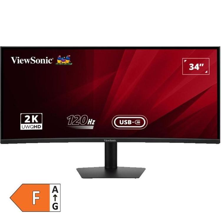 ViewSonic, 34" ukrivljen UWQHD monitor, 120 Hz, USB‑C povezava, energijski razred F.