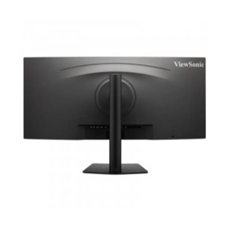 ViewSonic, zadnja stran monitorja, ukrivljen 34" zaslon, nastavljivo stojalo, elegantna črna zasnova.