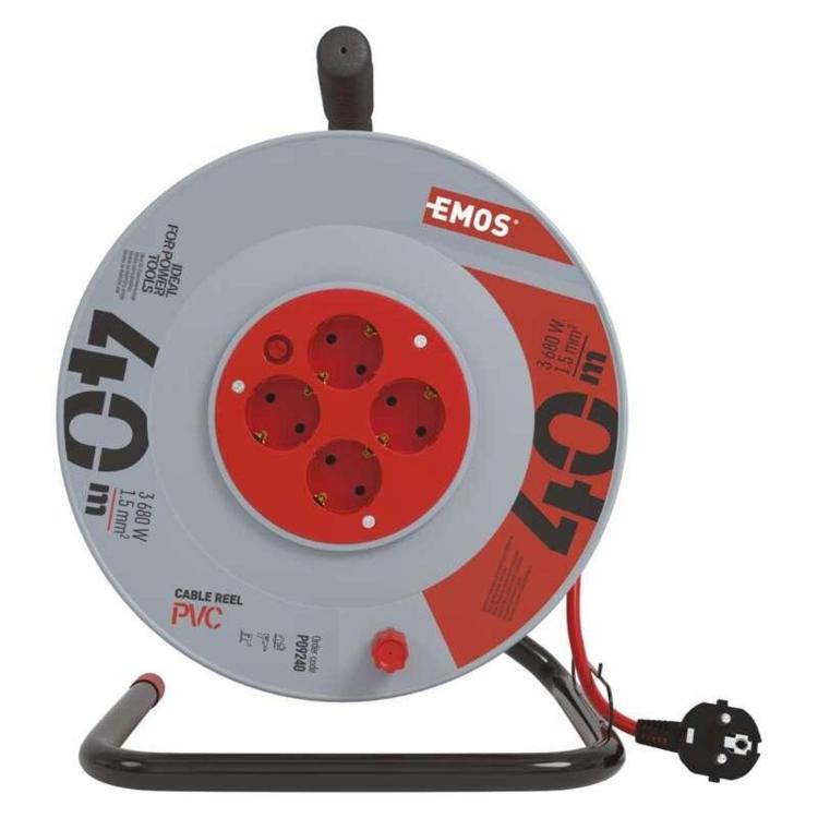 Kolutni podaljšek Emos 40 m / 4 vtičnice / oranžni / PVC / 230 V / 1,5 mm2