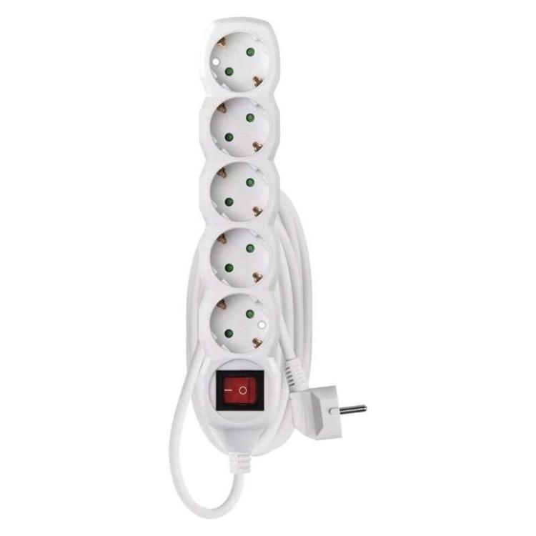 Podaljšek Emos 3 m / 5 vtičnic / s stikalom / beli / PVC / 1,5 mm2