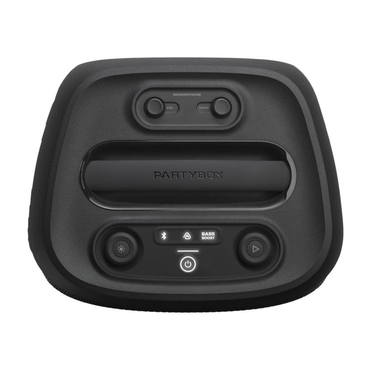 Zgornja upravljalna plošča z gumbi za predvajanje, osvetlitev in funkcijo bass boost