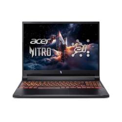Sprednji pogled odprtega gaming prenosnika Acer Nitro z oranžno osvetljeno tipkovnico in velikim zaslonom.