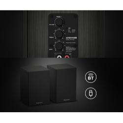 Genesis Arsen 302BT, zadnja nadzorna plošča z nastavitvami glasnosti, visokih in nizkih tonov ter Bluetooth.