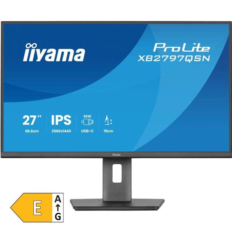 iiyama ProLite XB2797QSN 27-palčni IPS monitor z ločljivostjo QHD (2560 × 1440), USB‑C povezljivostjo in energijskim razredom E.