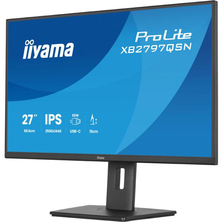 iiyama ProLite XB2797QSN 27-palčni IPS monitor z ločljivostjo QHD, USB‑C povezavo in ergonomskim stojalom.