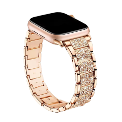 Rožnato zlat pašček s kristali na uri, luksuzen videz in udobno prileganje, za Apple Watch (42/44/45).