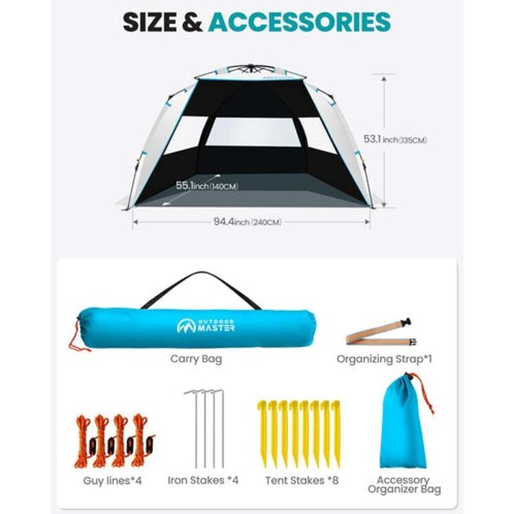Šotor za na plažo Outdoor Master Pop - Up, moder in siv 