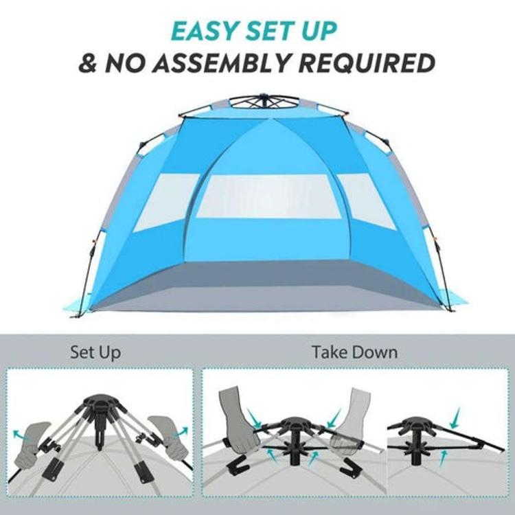 Šotor za na plažo Outdoor Master Pop - Up, moder in siv 