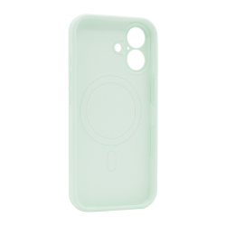 Mint silikonski ovitek N‑Soft Magnetic za iPhone 17 z vgrajenim MagSafe magnetnim obročem in natančnimi izrezi za kamero.