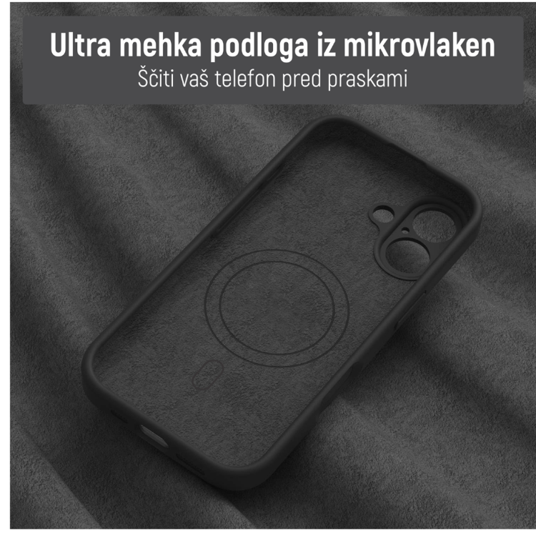 Notranjost mint ovitka N‑Soft Magnetic z mehko podlogo iz mikrovlaken za zaščito telefona pred praskami.