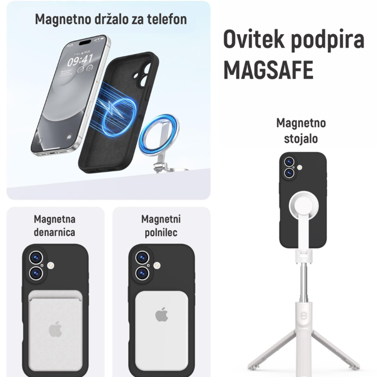 Ovitek N‑Soft Magnetic za iPhone 17 s podporo MagSafe, združljiv z magnetnimi polnilniki, denarnicami in stojali.