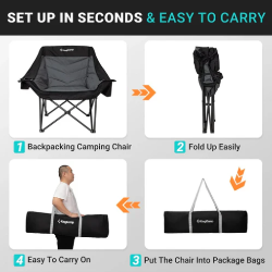 Postopek hitre postavitve in zlaganja kamping stola KingCamp v torbo.