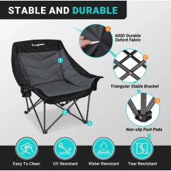 Kamping stol KingCamp s poudarjenimi materiali, stabilnim ogrodjem in nedrsečimi nogami.