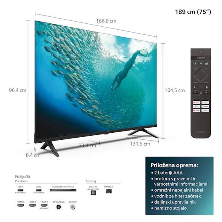 Televizor Philips 75PUS7009, LCD 4K UHD, Smart TV, diagonala 190 cm