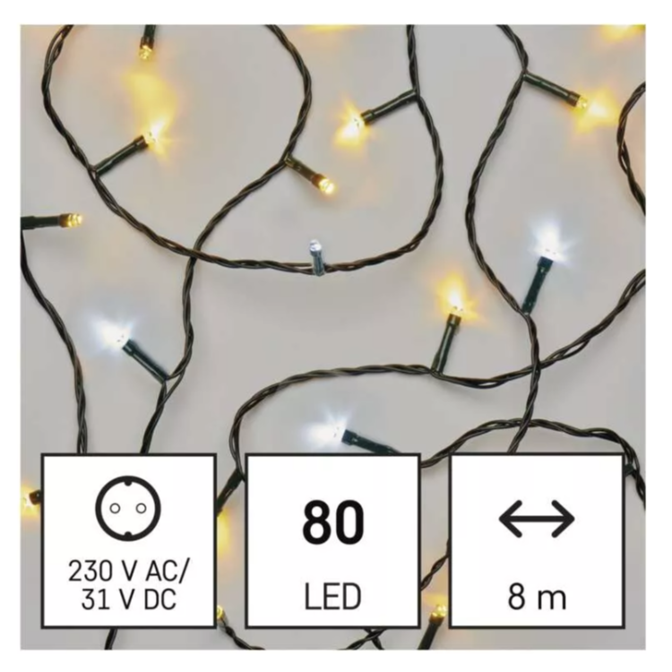 Božična veriga 80 LED, 8 m, zunanja in notranja, topla/hladna bela, časovnik_1