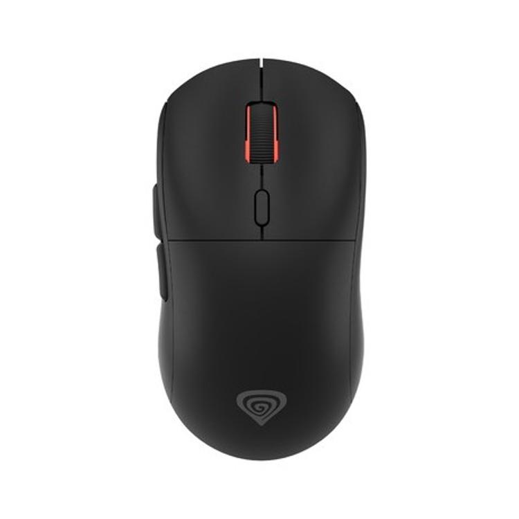 GENESIS ZIRCON XIII brezžična gaming miška, zgornji pogled z osvetljenim koleščkom in stranskima tipkama.