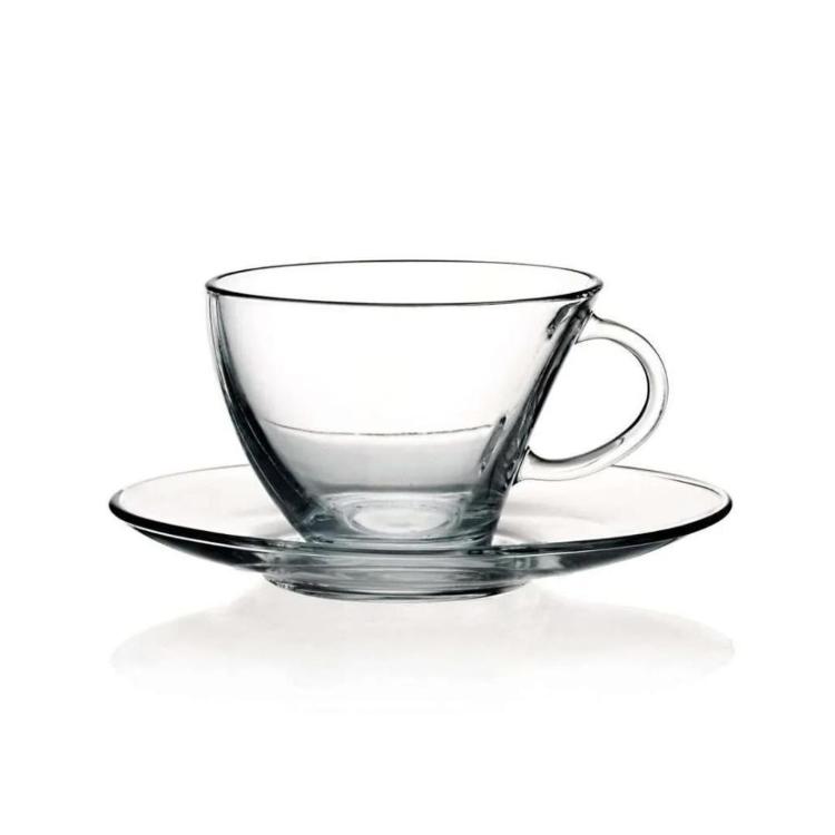 Set skodelica za čaj s podstavkom Pasabahce Penguen, 215 ml, 6 kos, steklo