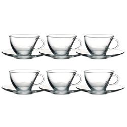 Set skodelica za čaj s podstavkom Pasabahce Penguen, 215 ml, 6 kos, steklo