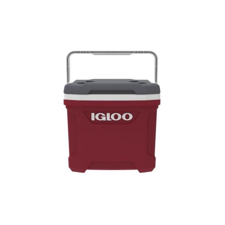 Igloo prenosna hladilna torba v rdeči barvi z zgornjim ročajem, sprednji pogled.