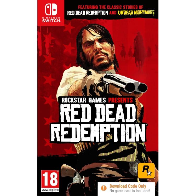 Copilot said: Red Dead Redemption za Nintendo Switch, uradna naslovnica z Johnom Marstonom, vključena zgodbi Red Dead Redemption in Undead Nightmare, PEGI 18.