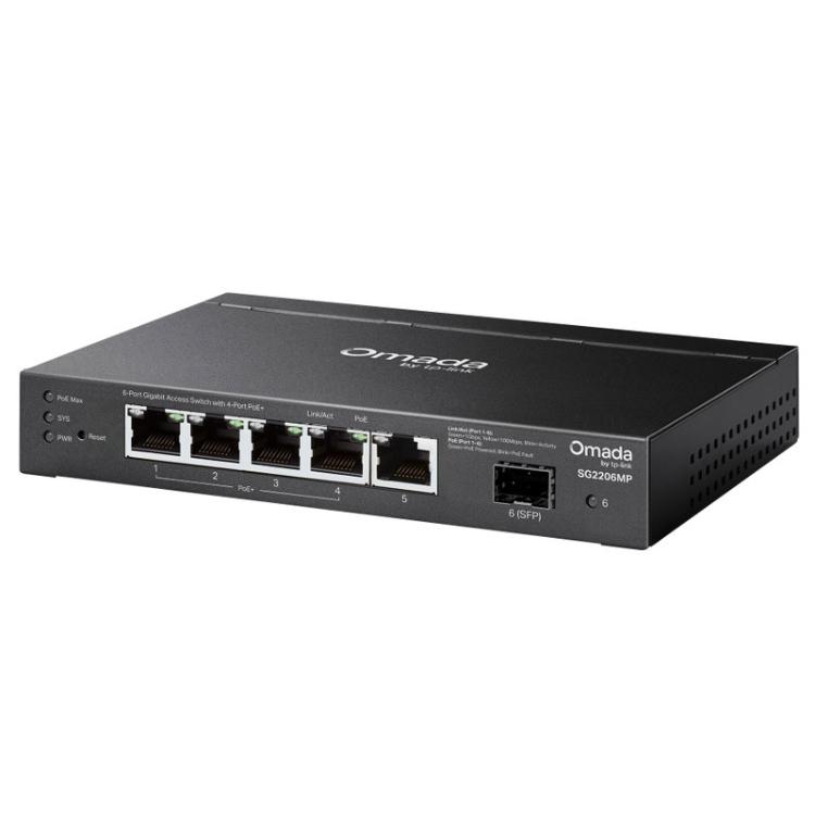 TP-Link Omada SG2206MP z naprednimi funkcijami upravljanja, kompaktno namizno zasnovo in SFP povezljivostjo predstavlja idealno rešitev za manjše pisarne, trgovine, hotele in druga profesionalna okolja.