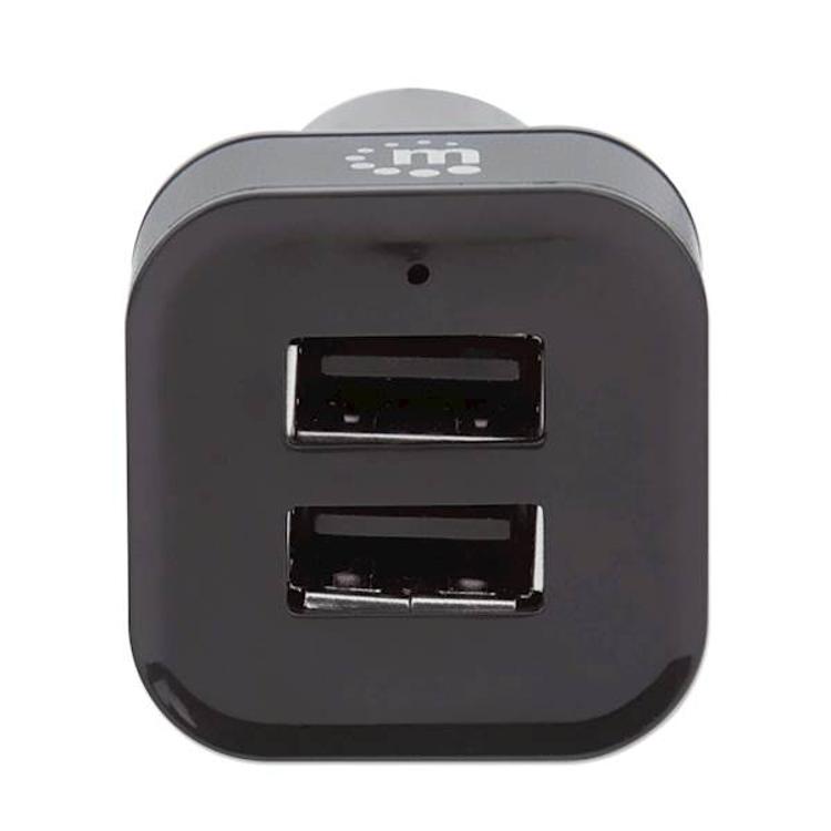 Avtopolnilec 2 X USB-A Manhattan + kabel, črne barve_1