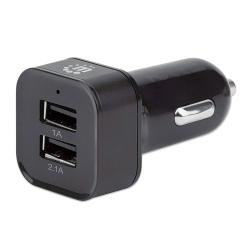 Avtopolnilec 2 X USB-A Manhattan + kabel, črne barve