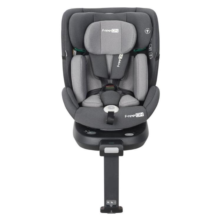 Otroški avtosedež FreeON v sivi barvi z Isofix osnovo, pogled od spredaj