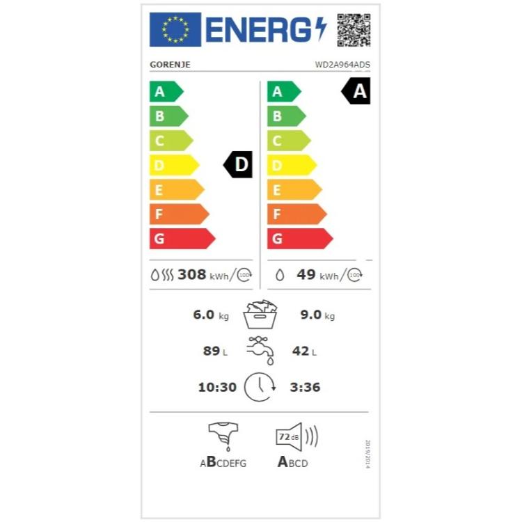 Pralno-sušilni stroj Gorenje WD2A964ADS 9+6 kg, 1400, A in D