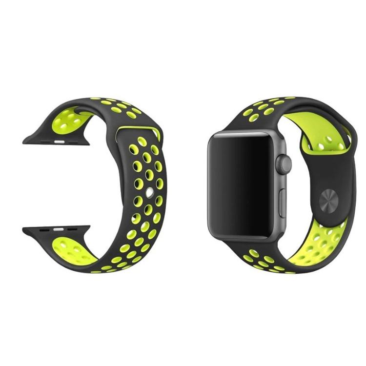 Silikonski pašček Sport za Apple Watch, 42/44/45 mm, črno-rumen_1