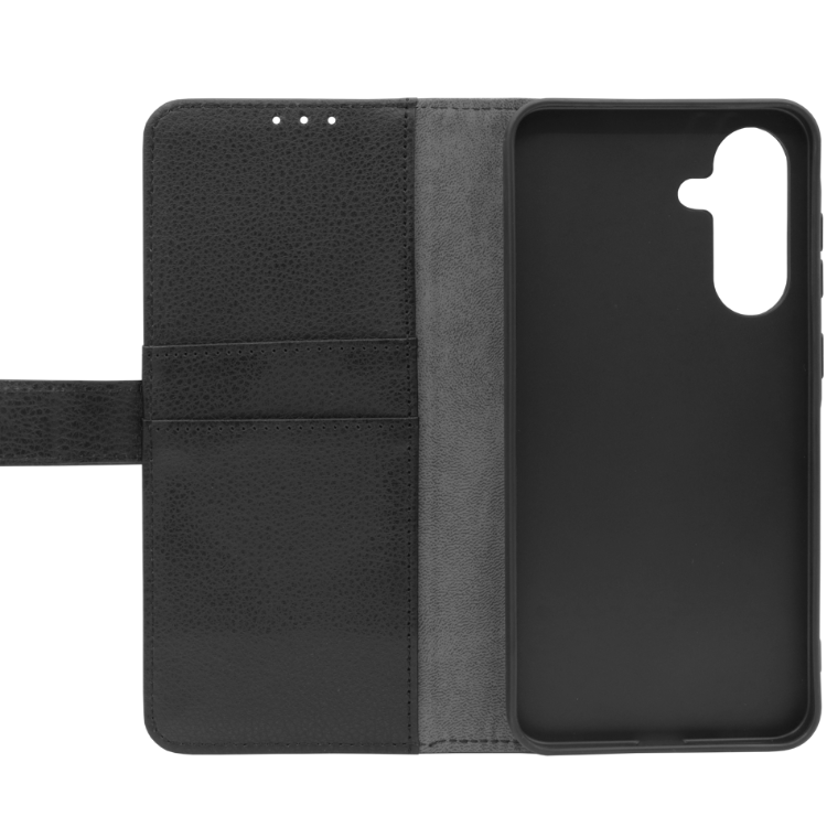 Črna preklopna torbica za Samsung Galaxy A37 5G z magnetnim zapiranjem nudi zanesljivo zaščito in eleganten videz