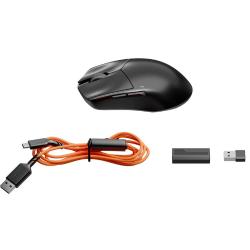 Komplet brezžične miške be quiet! vključuje miško, USB-C polnilni kabel, USB sprejemnik in adapter za hitro povezovanje ter nemoteno uporabo na različnih napravah.