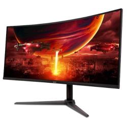 Sprednji pogled ukrivljenega monitorja Acer Nitro ED340CU z gaming prikazom na zaslonu.