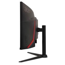 Stranski pogled monitorja Acer Nitro ED340CU, ukrivljen profil, robustno stojalo z nastavitvijo višine.