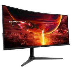 Ukrivljen gaming monitor Acer Nitro ED340CU, sprednji pogled, 34", širok zaslon in minimalistično stojalo.