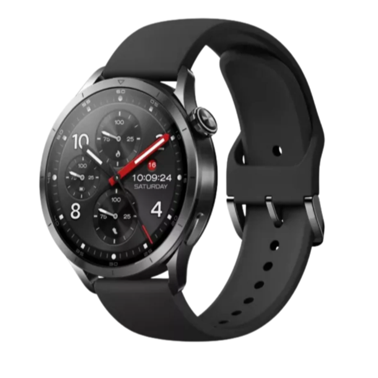 Xiaomi Watch S5 46, črna pametna ura z okroglim zaslonom, črnim ohišjem in silikonskim paščkom.