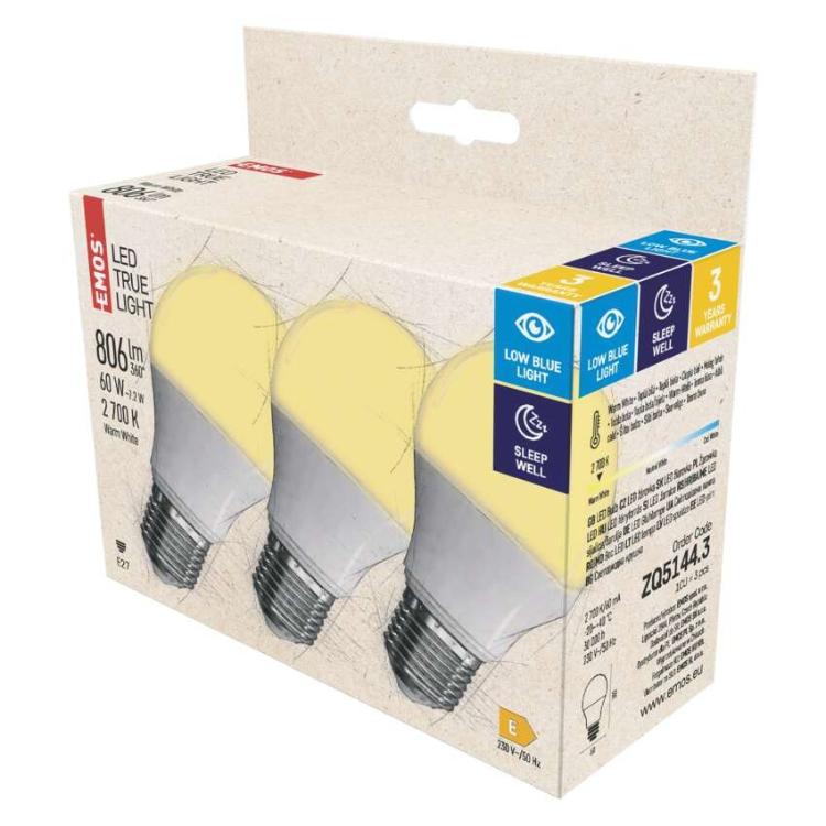 Žarnica LED Emos True Light A60, E27, 7,2 W (60 W), 806 lm, toplo bela