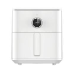 Xiaomi cvrtnik na vroč zrak v beli barvi, prikazan s sprednje strani z digitalnim upravljalnim gumbom in zaprto posodo za pripravo hrane.