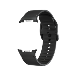 Pašček Samsung Galaxy Watch v črni barvi, notranji pogled z gladko površino in kovinskimi priključki.