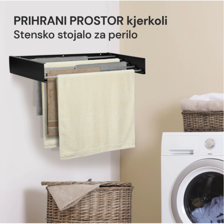 Stensko stojalo za perilo HouseCare, črno