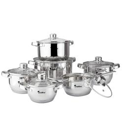 Cheffino Palermo komplet posode iz nerjavečega jekla, 12‑delni set s steklenimi pokrovi.