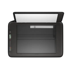 Notranjost HP DeskJet 2910 AIO z odprtim pokrovom, vidna steklena površina skenerja in upravljalna plošča