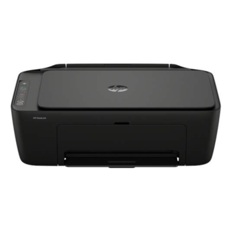 Črn brizgalni tiskalnik HP DeskJet 2910 All‑in‑One, kompakten dizajn z zgornjim pokrovom in prednjim pladnjem