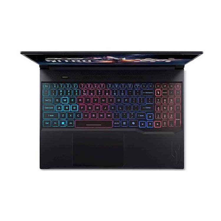Pogled od zgoraj na Acer Nitro: RGB tipkovnica polne velikosti, velik sledilnik in tanek okvir zaslona.