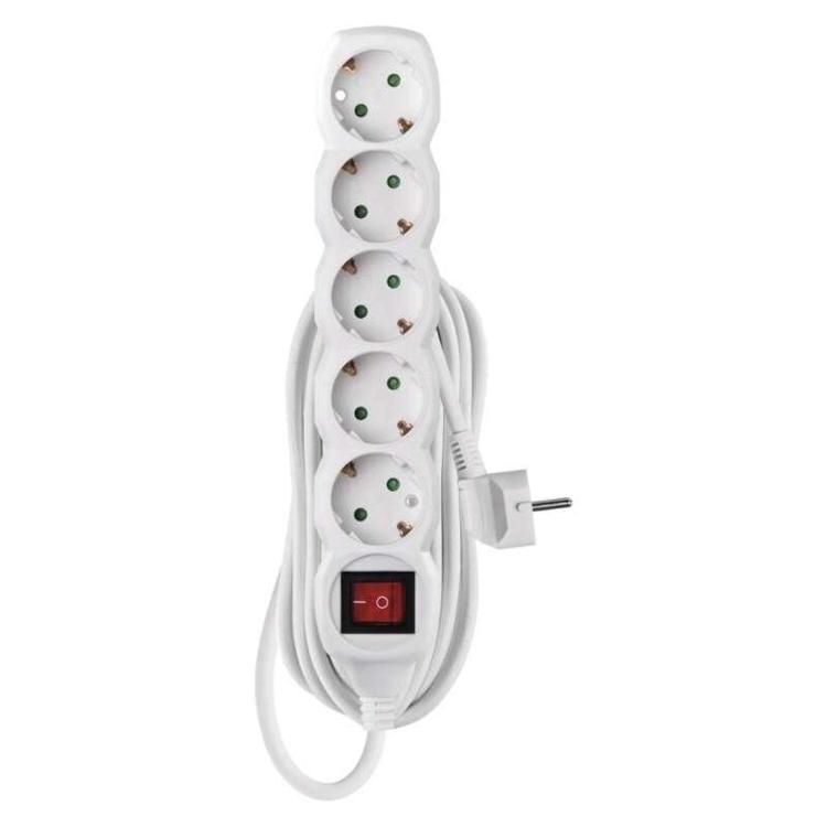 Podaljšek Emos 5 m / 5 vtičnic / s stikalom / beli / PVC / 1,5 mm2