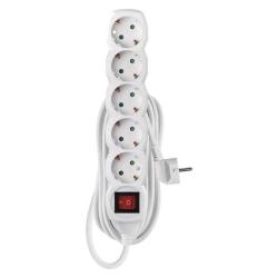 Podaljšek Emos 5 m / 5 vtičnic / s stikalom / beli / PVC / 1,5 mm2