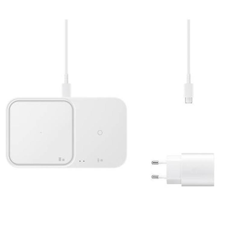 Brezžična polnila postaja DUO, adapter, kabel Samsung, 15 W, bela