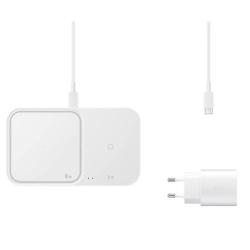 Brezžična polnila postaja DUO, adapter, kabel Samsung, 15 W, bela