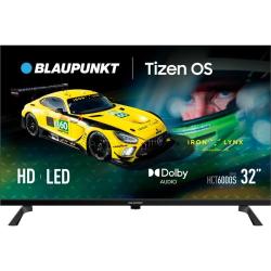 Blaupunkt 32″ HD LED TV HCT6000S, čelni pogled z ozkimi robovi in stranskima nogama, grafika Iron Lynx na zaslonu.
