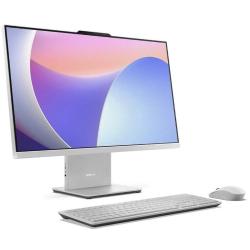 Lenovo All-in-One računalnik z elegantnim belim dizajnom, tankimi robovi zaslona, brezžično tipkovnico in miško predstavlja sodobno rešitev za domačo ali poslovno uporabo.